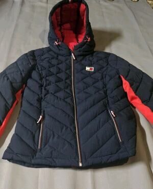 Tommy Hilfiger Jacket Girls Sz Small Quilted Puffer Navy Blue Red